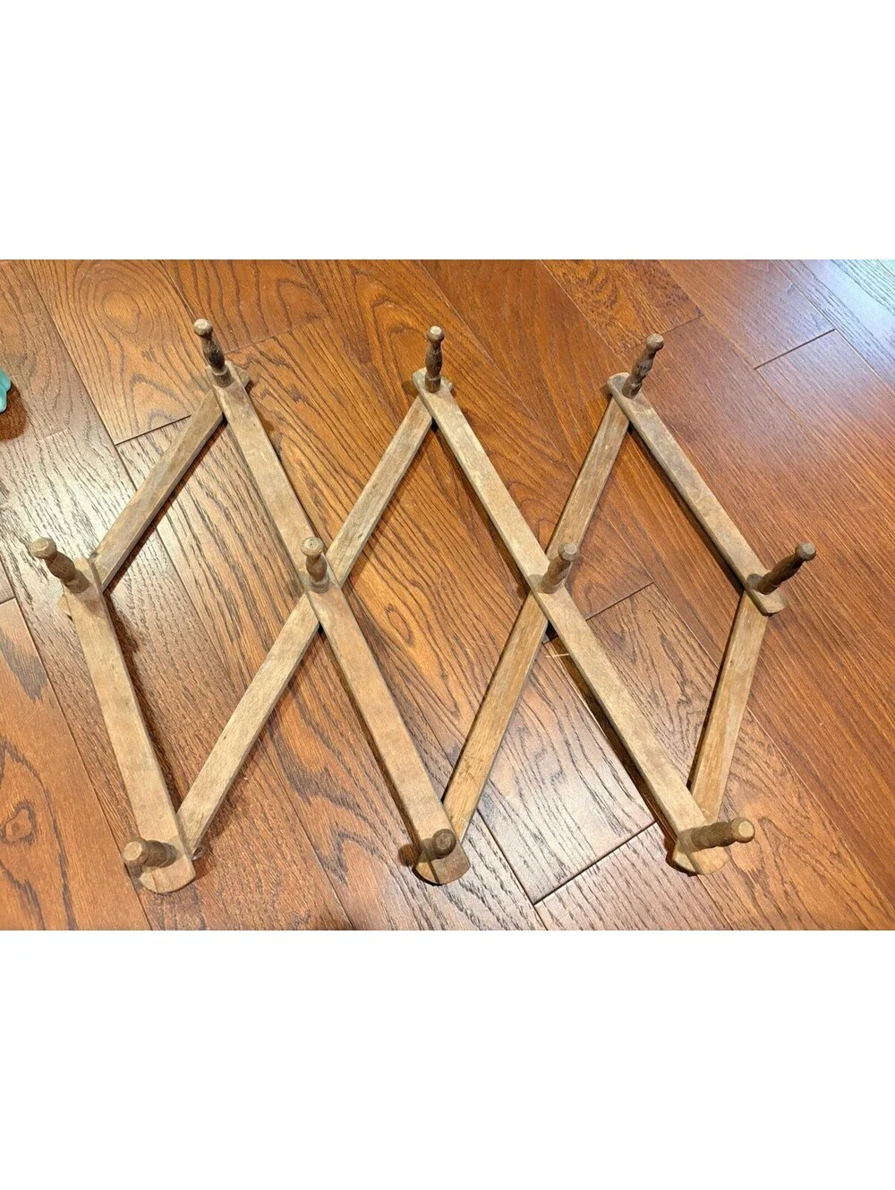 Vintage Wood Accordion Peg Rack Expandable Wall Coat Hat Towel Holder